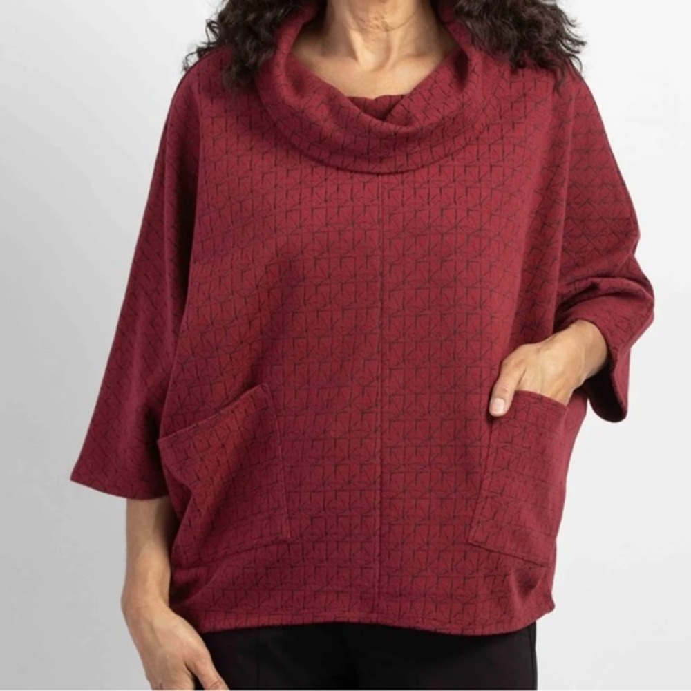 Habitat L dolman sleeve knit top lagenlook cotton blend oversized geometric